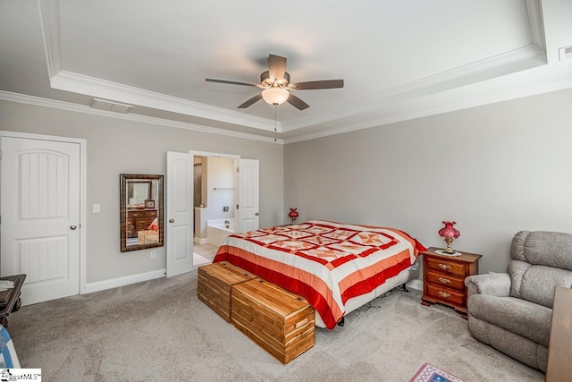 7 Ridgebury Pl, Greenville, SC 29607 - carpeted bedroom featuring ornamental molding, baseboards, connected bathroom, ceiling fan, and visible vents