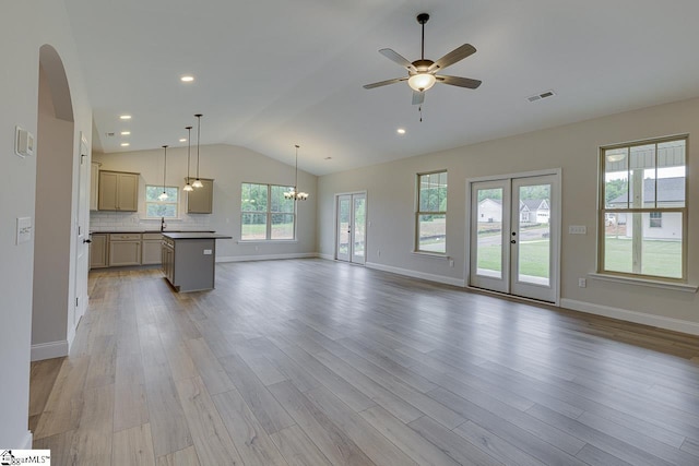 114 Walters Way, Pickens, SC 29671 - unfurnished living room featuring lofted ceiling, a ceiling fan, baseboards, and light wood finished floors