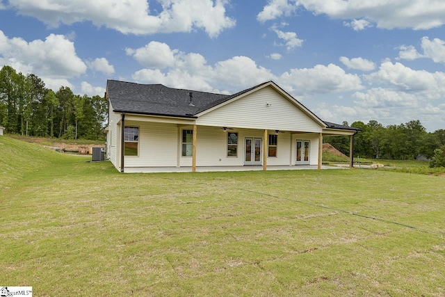 114 Walters Way, Pickens, SC 29671 - back of house with french doors, cooling unit, a lawn, a patio, and a ceiling fan