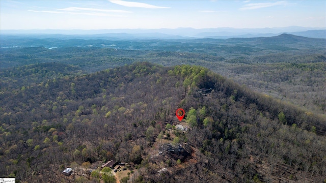 aerial view with a mountain view and a forest view