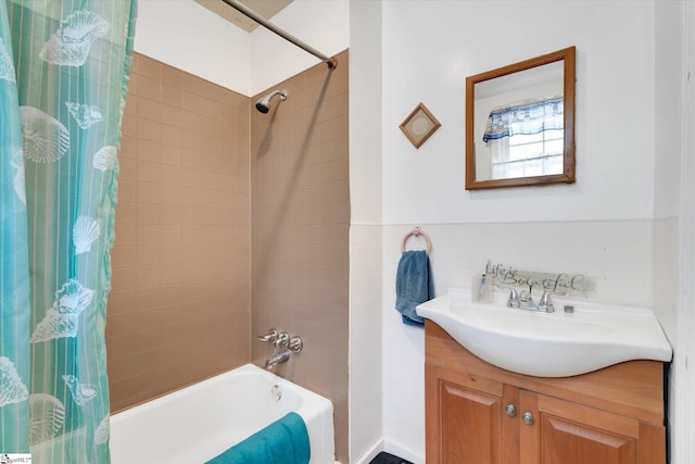 full bathroom featuring vanity and shower / tub combo
