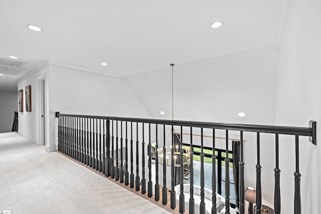 3 Bailey Knoll Ct, Simpsonville, SC 29681 - corridor featuring carpet floors, recessed lighting, and attic access