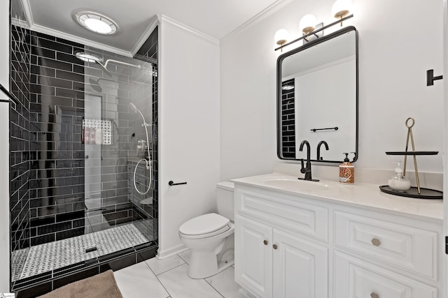 3 Bailey Knoll Ct, Simpsonville, SC 29681 - full bath with crown molding, toilet, tiled shower, vanity, and tile patterned flooring