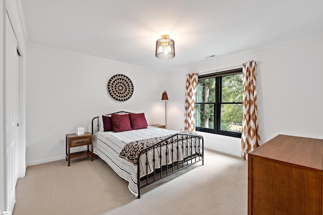 3 Bailey Knoll Ct, Simpsonville, SC 29681 - bedroom featuring baseboards, ornamental molding, visible vents, and light carpet