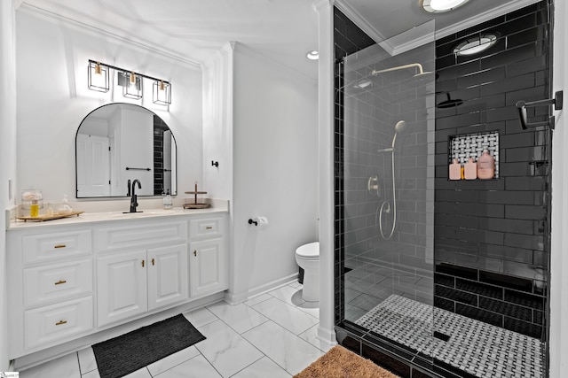 3 Bailey Knoll Ct, Simpsonville, SC 29681 - full bathroom featuring toilet, vanity, crown molding, and tiled shower