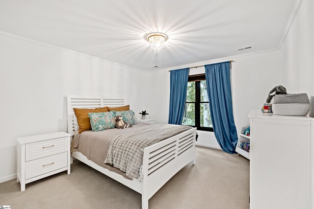 3 Bailey Knoll Ct, Simpsonville, SC 29681 - bedroom featuring baseboards, ornamental molding, visible vents, and light carpet