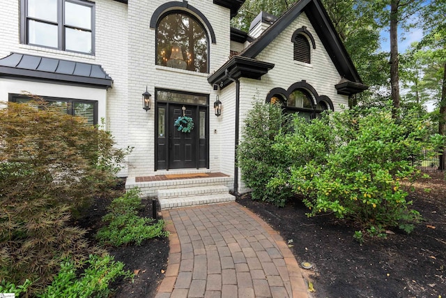 3 Bailey Knoll Ct, Simpsonville, SC 29681 - doorway to property featuring brick siding, a standing seam roof, and metal roof