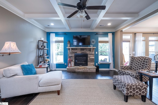 313 Rosendale Way, Simpsonville, SC 29681 - living room featuring baseboards, beam ceiling, and a healthy amount of sunlight