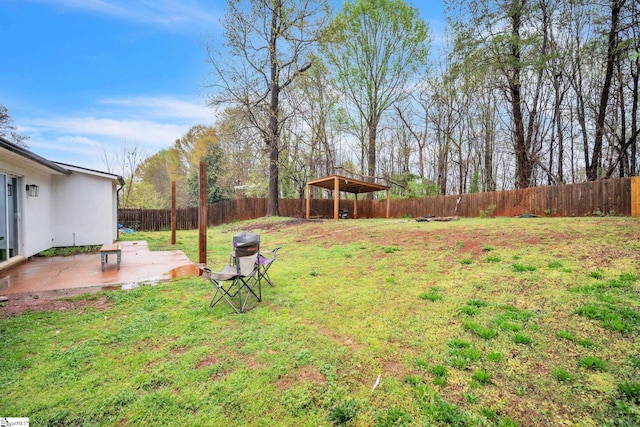 view of yard with a patio and a fenced backyard