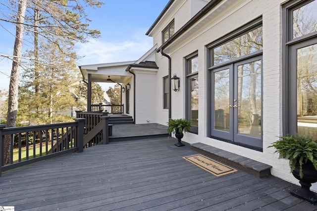 wooden deck with french doors