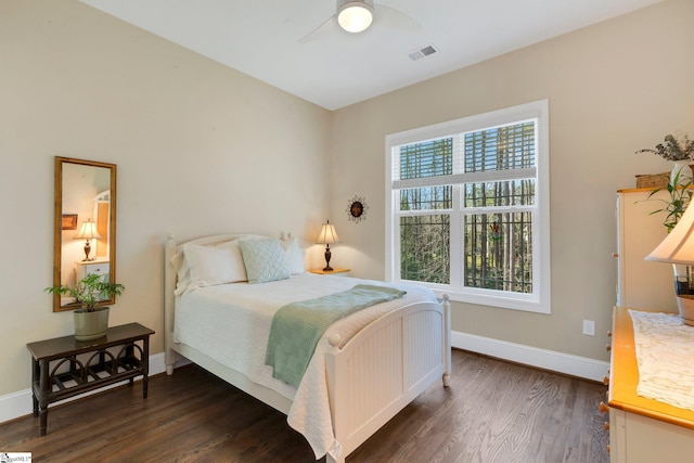 9 Graywood Ct, Simpsonville, SC 29680 - bedroom with dark wood finished floors, baseboards, ceiling fan, and visible vents