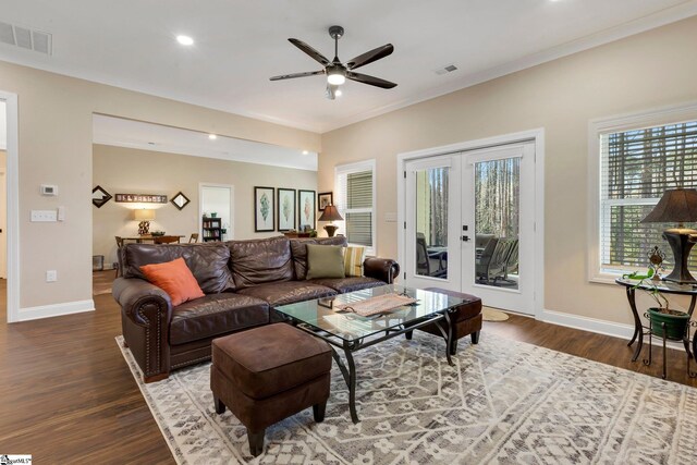 9 Graywood Ct, Simpsonville, SC 29680 - living room featuring visible vents, wood finished floors, and ceiling fan