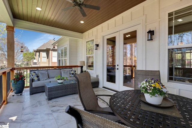 9 Graywood Ct, Simpsonville, SC 29680 - view of patio featuring an outdoor living space, outdoor dining area, ceiling fan, and french doors