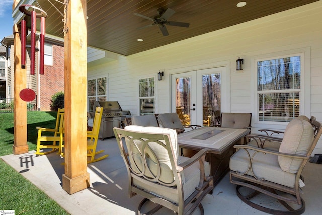 9 Graywood Ct, Simpsonville, SC 29680 - view of patio / terrace featuring a grill, french doors, and a ceiling fan