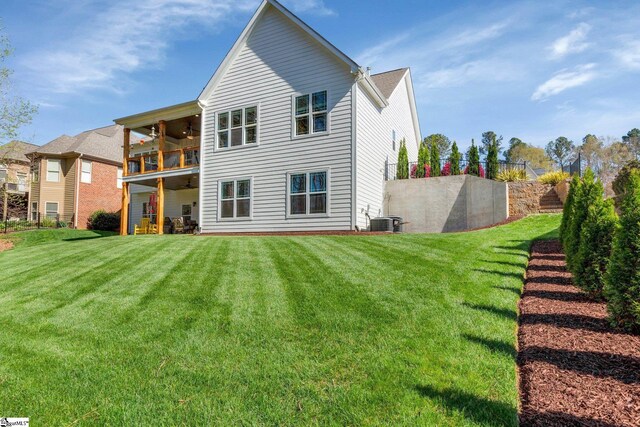 9 Graywood Ct, Simpsonville, SC 29680 - back of property with fence, a lawn, cooling unit, and ceiling fan