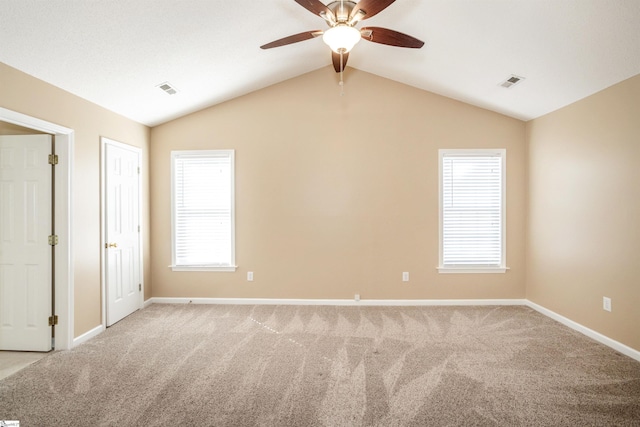 213 Lexington Place Way, Greenville, SC 29615 - empty room with carpet flooring, a ceiling fan, vaulted ceiling, and visible vents
