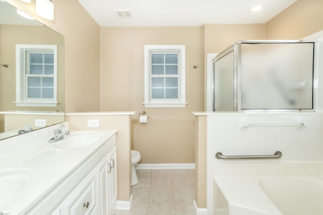 213 Lexington Place Way, Greenville, SC 29615 - bathroom featuring tile patterned floors, a sink, a stall shower, visible vents, and a bath