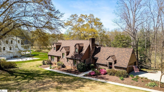 202 Mornington Ct, Simpsonville, SC 29681 - exterior space featuring a lawn, a chimney, and stone siding