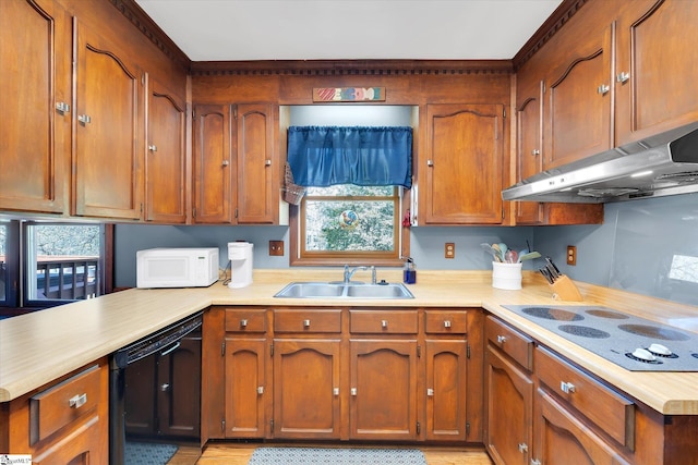 202 Mornington Ct, Simpsonville, SC 29681 - kitchen with electric cooktop, under cabinet range hood, a sink, black dishwasher, and white microwave