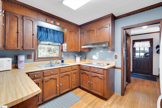 202 Mornington Ct, Simpsonville, SC 29681 - kitchen with light countertops, a sink, under cabinet range hood, and white appliances