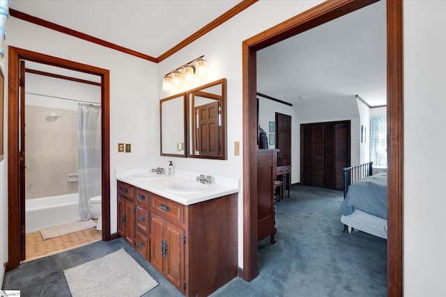 202 Mornington Ct, Simpsonville, SC 29681 - ensuite bathroom with double vanity, ornamental molding, toilet, a sink, and ensuite bath