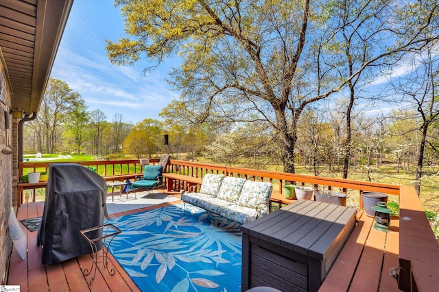 202 Mornington Ct, Simpsonville, SC 29681 - wooden deck featuring outdoor lounge area and a grill