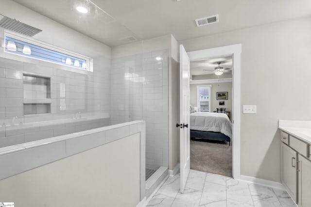 120 Marshfield Trl, Simpsonville, SC 29680 - bathroom with connected bathroom, vanity, baseboards, marble finish flooring, and ceiling fan