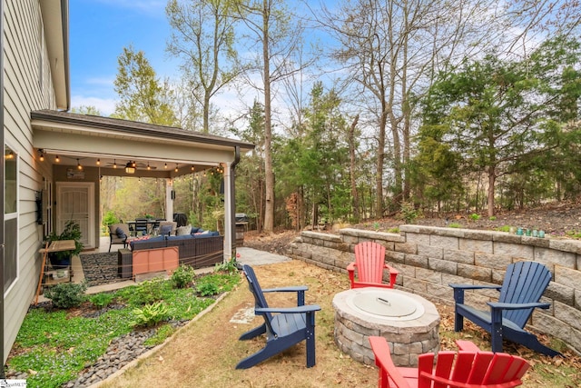 120 Marshfield Trl, Simpsonville, SC 29680 - view of yard with an outdoor living space with a fire pit and a patio area