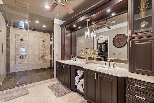 100 Breeds Hill Way, Greer, SC 29650 - full bathroom featuring ceiling fan, a sink, and ornamental molding