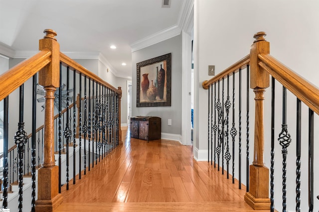 100 Breeds Hill Way, Greer, SC 29650 - hallway with baseboards, recessed lighting, crown molding, and wood-type flooring