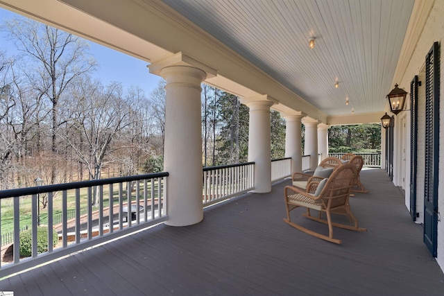 deck featuring a porch