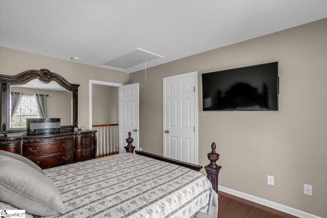 513 Rio Grande Pl, Simpsonville, SC 29680 - bedroom with baseboards, attic access, and wood finished floors