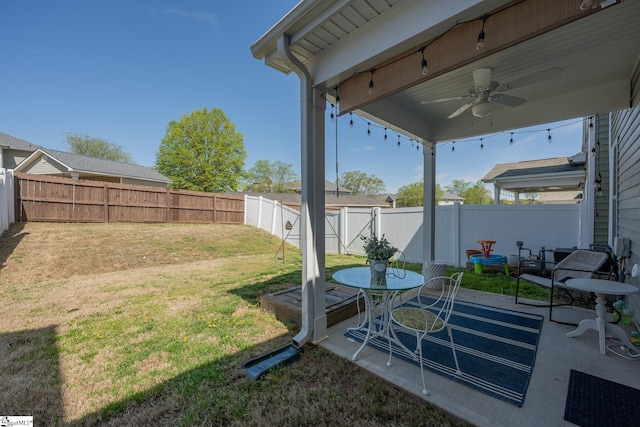 305 Albemarle Ln, Greer, SC 29650 - view of yard with ceiling fan, a fenced backyard, and a patio area