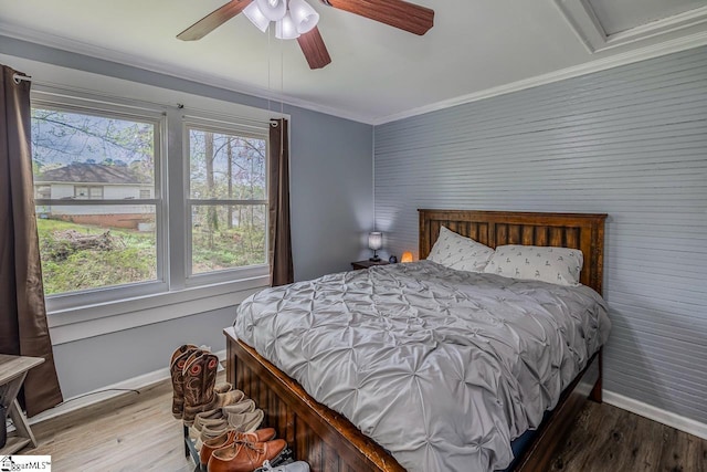 123 Cobb St, Easley, SC 29640 - bedroom featuring crown molding, baseboards, ceiling fan, and wood finished floors