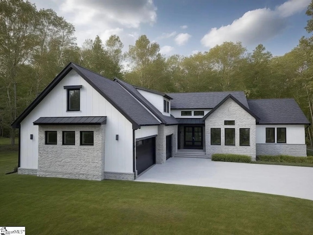 178 Cook Rd, Chesnee, SC 29323 - rear view of property with a standing seam roof, concrete driveway, stone siding, board and batten siding, and an attached garage