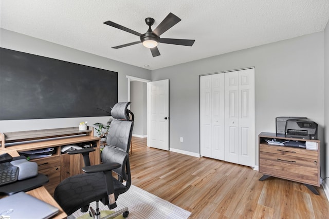 29 Parkgate Ct, Simpsonville, SC 29680 - home office with light wood-style flooring, a ceiling fan, baseboards, and a textured ceiling