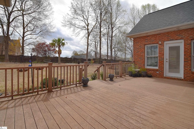 wooden deck featuring a fenced backyard