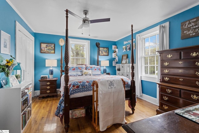 305 Morse St, Pendleton, SC 29670 - bedroom with baseboards, multiple windows, light wood finished floors, and ceiling fan