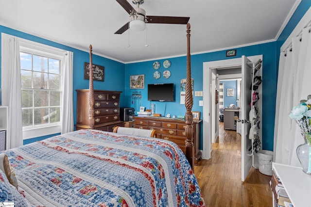 305 Morse St, Pendleton, SC 29670 - bedroom featuring ceiling fan, wood finished floors, and crown molding