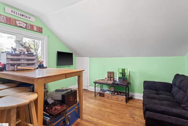 305 Morse St, Pendleton, SC 29670 - home office featuring baseboards, lofted ceiling, and wood finished floors