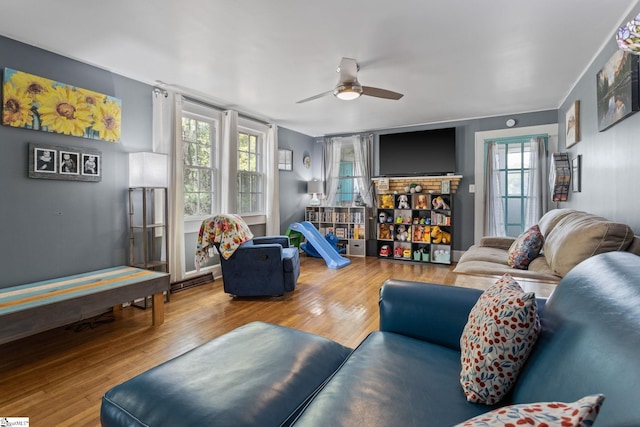 305 Morse St, Pendleton, SC 29670 - living room featuring ceiling fan and wood finished floors