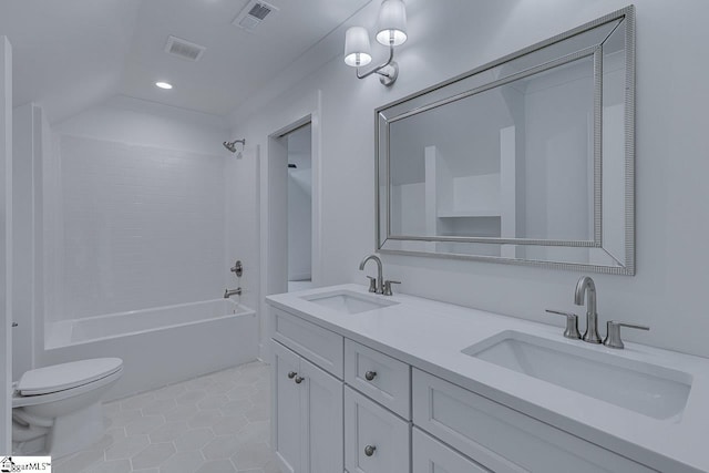 full bathroom with a sink, visible vents, toilet, and tile patterned flooring