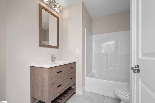 bathroom featuring toilet, bathtub / shower combination, and vanity