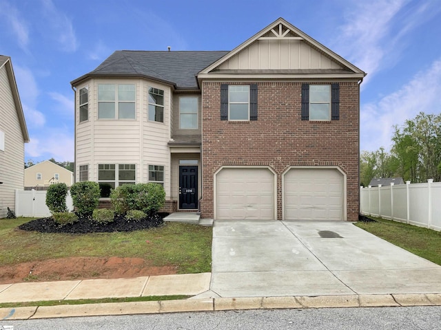 106 Elmhaven Dr, Simpsonville, SC 29681 - view of front of property featuring brick siding, fence, a garage, and concrete driveway