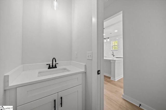517 Windham Ln, Easley, SC 29642 - bathroom featuring vanity, baseboards, and wood finished floors