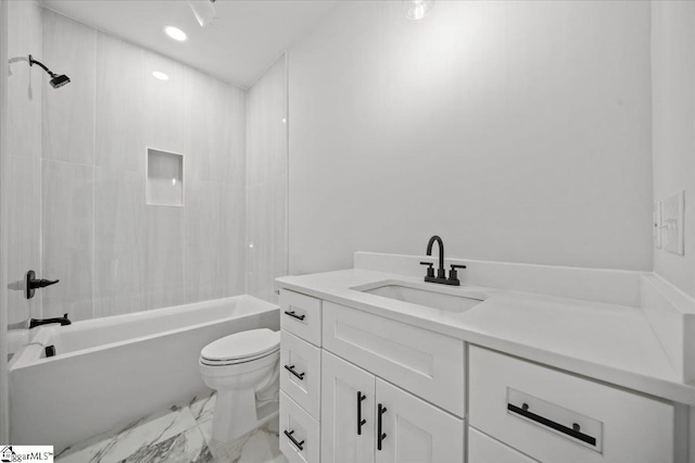 517 Windham Ln, Easley, SC 29642 - bathroom with vanity,  shower combination, recessed lighting, toilet, and marble finish floor