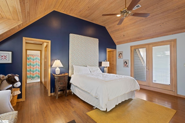 902 Altamont Rd, Greenville, SC 29609 - bedroom featuring access to outside, vaulted ceiling, wooden ceiling, french doors, and wood-type flooring
