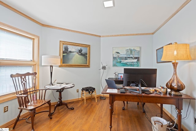 902 Altamont Rd, Greenville, SC 29609 - home office with light wood-style flooring, baseboards, and ornamental molding