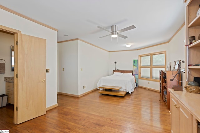 902 Altamont Rd, Greenville, SC 29609 - bedroom featuring crown molding, light wood-style flooring, a ceiling fan, and baseboards