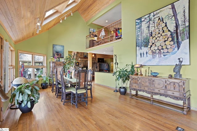 902 Altamont Rd, Greenville, SC 29609 - dining area with wood ceiling, wood finished floors, and high vaulted ceiling